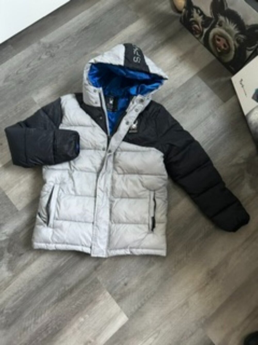 Spyder Boys Ski Jacket L 14/16 Insulated Hooded Silver Black